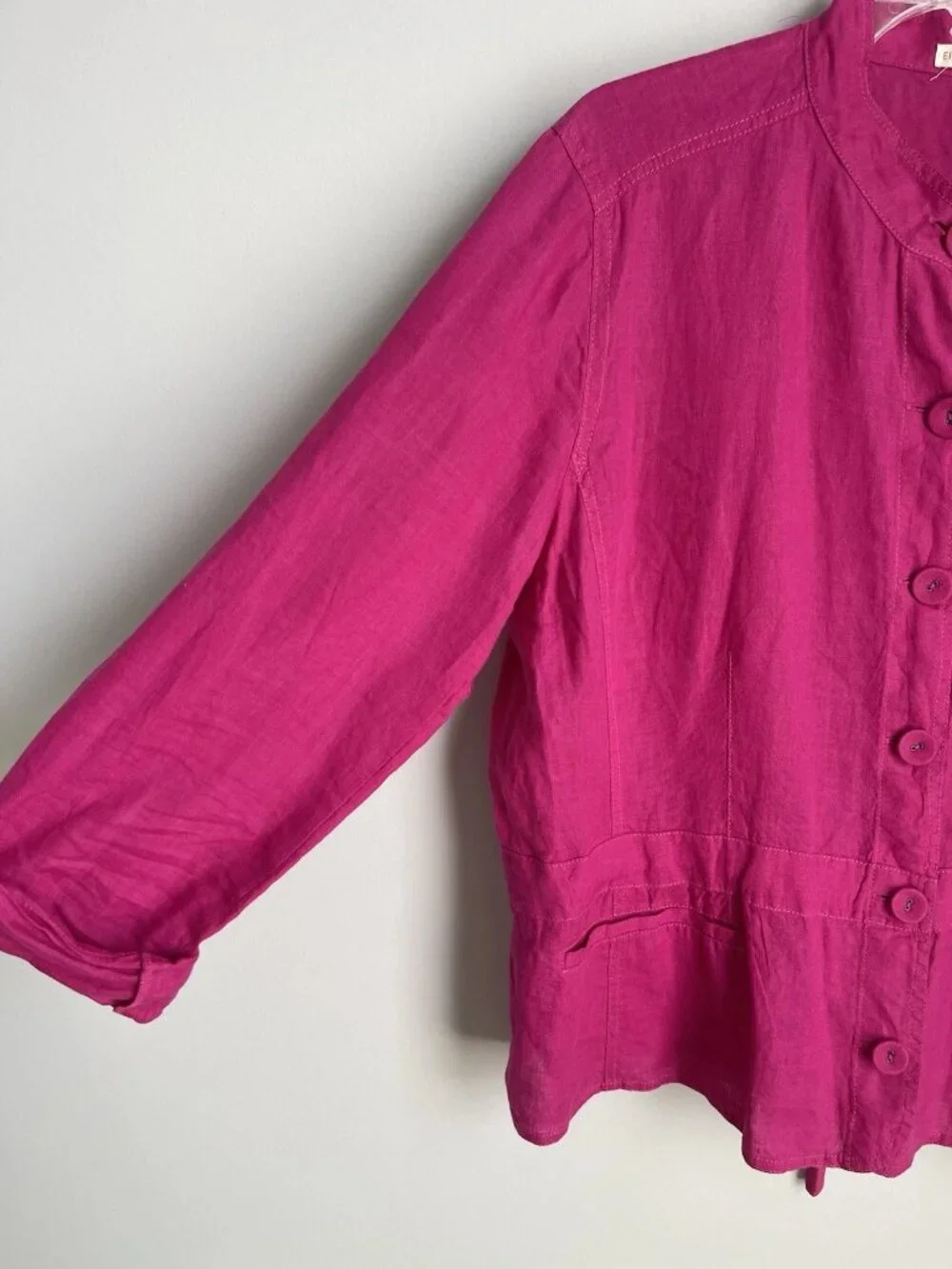 Eileen Fisher Pink 100% Irish Linen Long Sleeve Button Front Jacket
